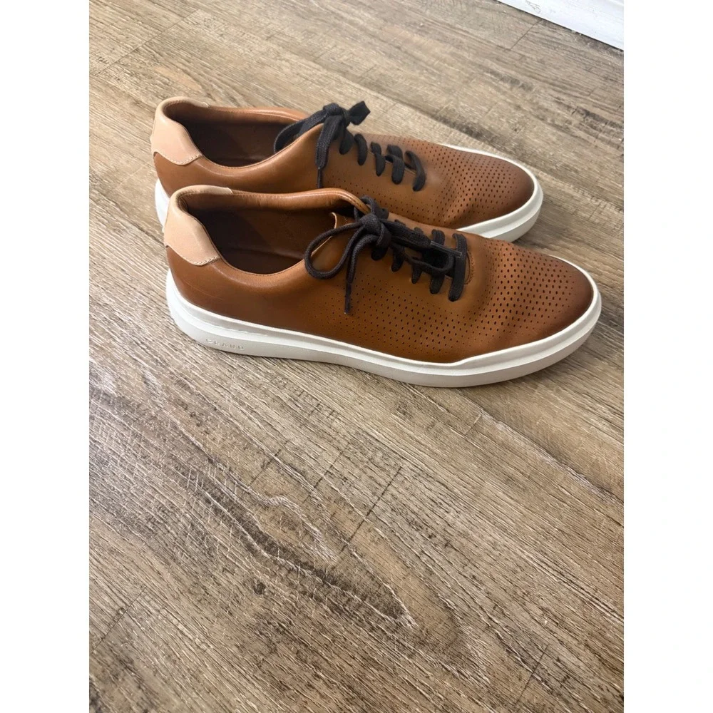 Cole Haan Grand Crosscourt Perforated Leather Sneakers British Tan Mens 10